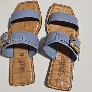 Schutz Light Blue Sandals with Gold Accent